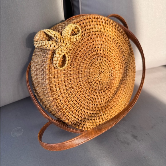 Round Rattan Crossbody Bag - Picture 1 of 6
